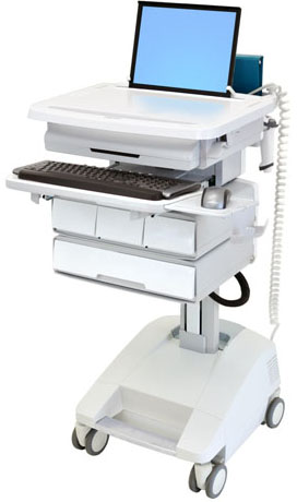 Ergotron SV32-51124 StyleView Patient Healthcare Delivery PHD Laptop Cart with 4 Drawers and LiFe Powered (white and grey)