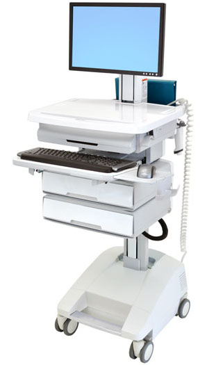 Ergotron SV32-51222 StyleView Patient Healthcare Delivery PHD LCD Cart with 2 Drawers and LiFe Powered (white and grey)