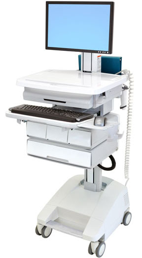 Ergotron SV32-51224 StyleView Patient Healthcare Delivery PHD LCD Cart with 4 Drawers and LiFe Powered (white and grey)