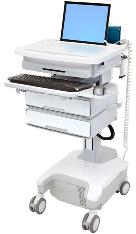 Ergotron SV32-81122 StyleView Patient healthcare Delivery PHD Laptop Cart with 2 Drawers and Powered (white/grey)