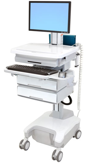 Ergotron SV32-81222 StyleView Patient healthcare Delivery PHD LCD Cart with 2 Drawers and Powered (white/grey)