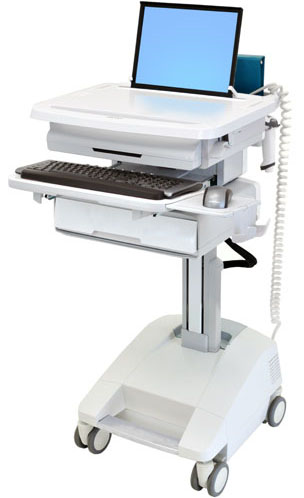 Ergotron SV32-91111 StyleView Patient Healthcare Delivery PHD Laptop Cart with 1 Drawer and Powered (white and grey)
