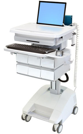 Ergotron SV32-91126 StyleView Patient Healthcare Delivery PHD Laptop Cart with 6 Drawers and Powered (white and grey)