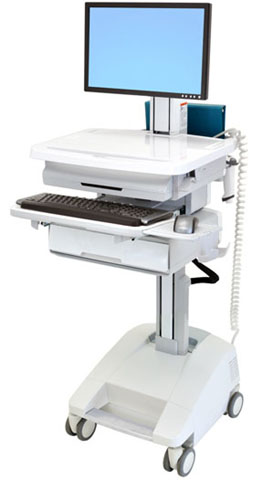 Ergotron SV32-91211 StyleView Patient Healthcare Delivery PHD LCD Cart with 1 Drawer and Powered (white and grey)