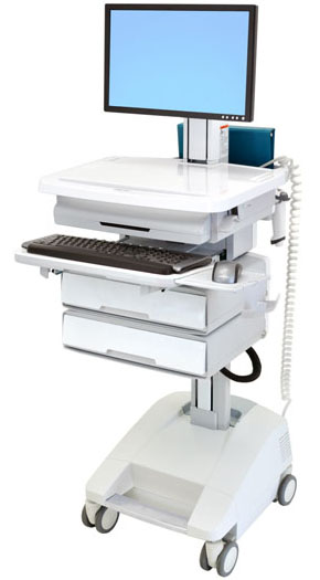 Ergotron SV32-91222 StyleView Patient Healthcare Delivery PHD LCD Cart with 2 Drawers and Powered (white and grey)
