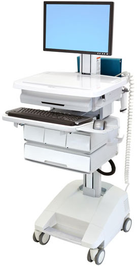 Ergotron SV32-91224 StyleView Patient Healthcare Delivery PHD LCD Cart with 4 Drawers and Powered (white and grey)