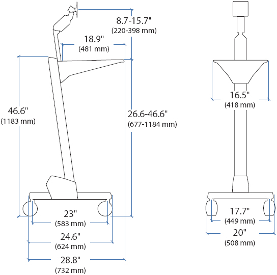 Technical Drawing for Ergotron 24-206-214 Neo-Flex LCD Cart