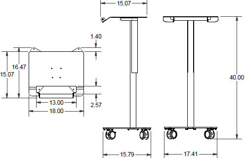 Technical drawing for Ergotron PT1GMPW3 Anthro Peanut Small Mobile Cart for Laptops