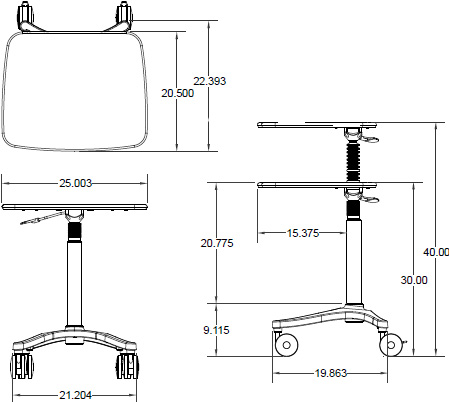 Technical Drawing for Ergotron ZAH25CG/CG4 Anthro Zido 25 Height Adjustable Cart, Heavy Load