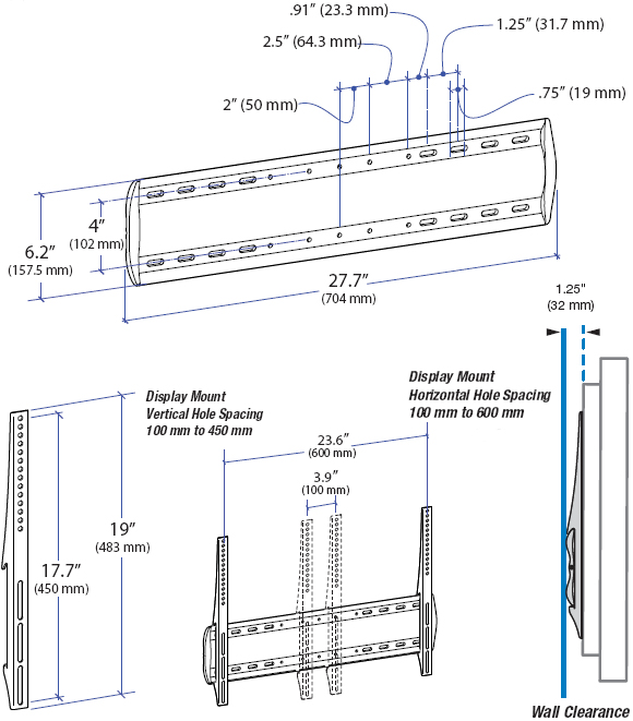 Technical Drawing for Ergotron 60-604-003 WM Wall Mount