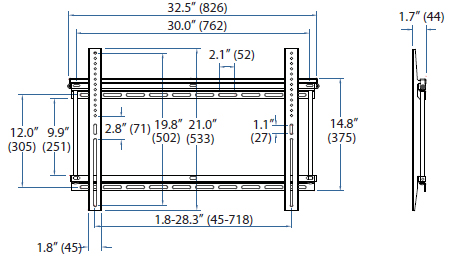 Technical Drawing for Ergotron 60-614 Neo-Flex Wall Mount, UHD