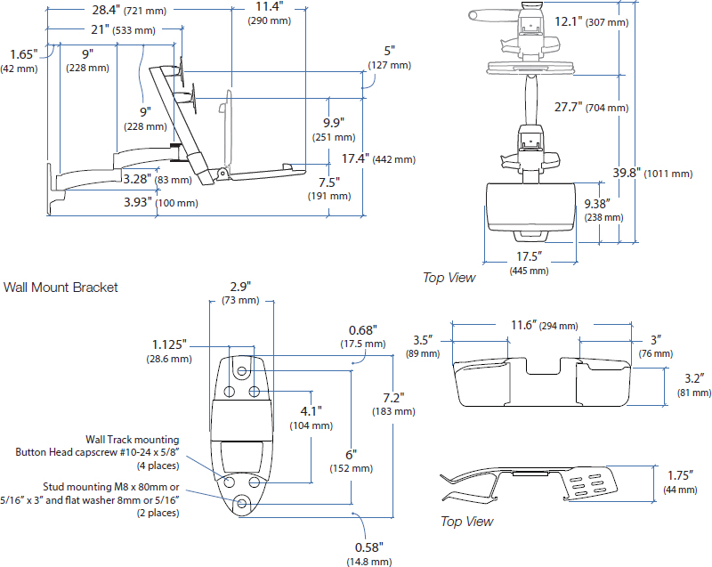 Technical Drawing for Ergotron 45-230-216 - 200 Series Combo Arm (white)