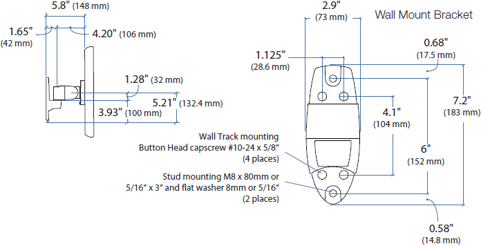 Technical Drawing for Ergotron 45-232-200 - 200 Series Wall Mount Pivot