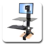Ergotron 33-350-200 WorkFit-S Single LD LCD Monitor up to 24" Sit-Stand Workstation with Worksurface and Large Keyboard Tray (black and polished aluminum)
