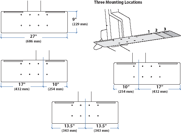 Technical Drawing for Ergotron 97-584 Large Keyboard Tray for WorkFit-S Workstations Black