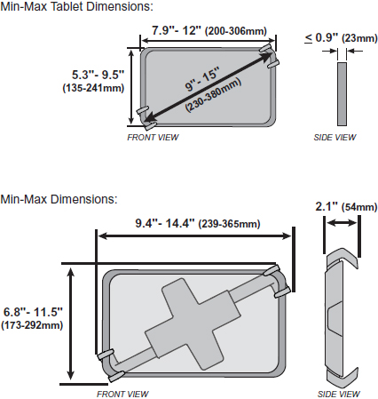 Technical Drawing for Ergotron 45-460-026 Lockable Tablet Mount