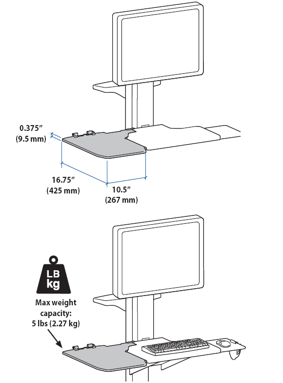 Technical Drawing for Ergotron 97-483-055 Neo-Flex Extended Worksurface