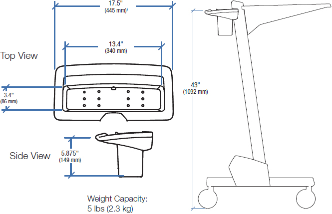 Technical Drawing for Ergotron 97-488-055 Basket and Handle Kit