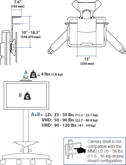 Technical Drawing for Ergotron 97-491-085 MMC Camera Shelf Kit