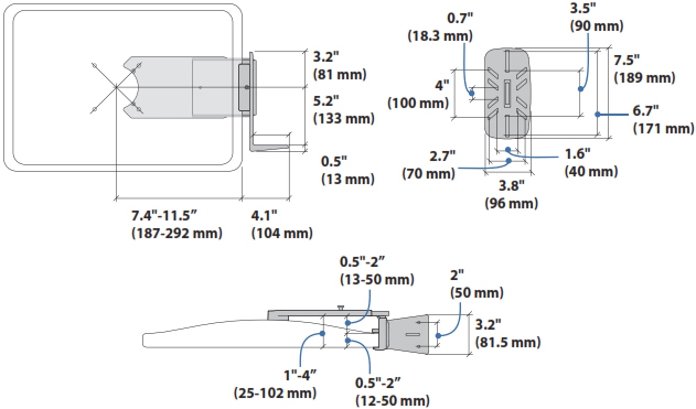Technical Drawing for Ergotron 97-815 Scanner Shelf, VESA Attach