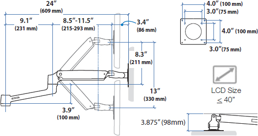 Technical Drawing for Ergotron 97-940-026 LX Arm, Extension and Collar Kit