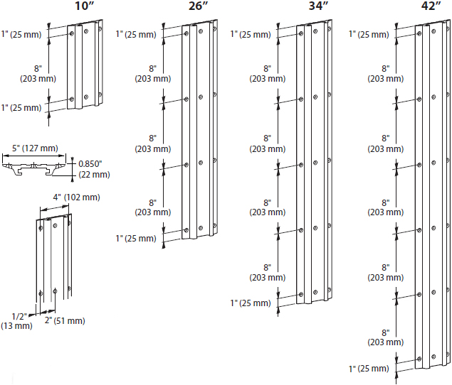 Technical Drawing for Ergotron 34" Wall Track