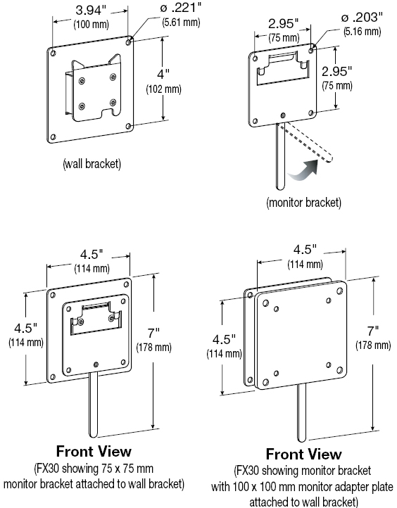 Technical Drawing for Ergotron 60-239-007 FX30 Wall Mount