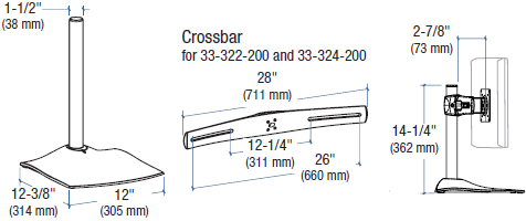 Technical Drawing for Ergotron 33-322-200 DS100 Dual-Monitor Desk Stand, Horizontal