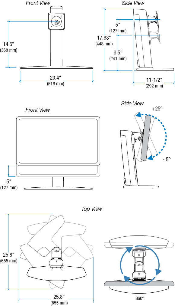Technical Drawing for Ergotron 33329057 Neo-Flex WideScreen Lift Stand
