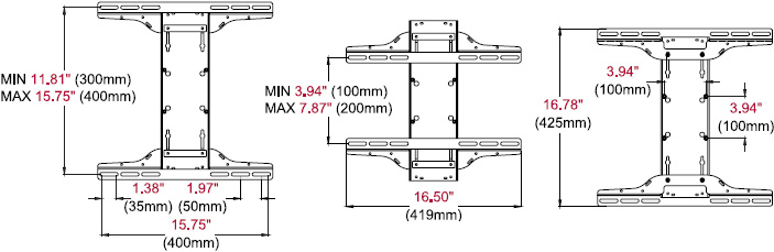 Technical drawing for 
Peerless MOD-UNM Medium Universal Adapter for 22