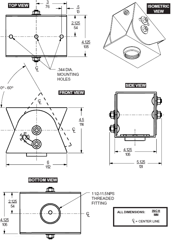 Technical drawing for 
Peerless ACC556 Heavyweight Cathedral Ceiling Adapter