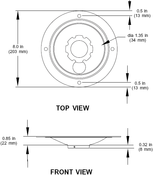 Technical drawing for 
Peerless ACC570 or ACC570S or ACC570W Round Ceiling Plate