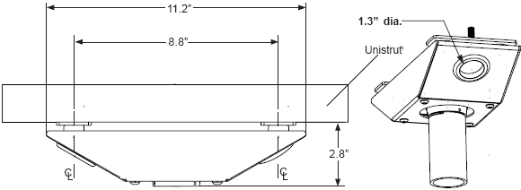 Technical drawing for 
Peerless ACC845 Unistrut Anti-Vibration Ceiling Plate