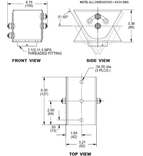 Technical drawing for 
Peerless ACC912 Lightweight Cathedral Ceiling Plate for Projector