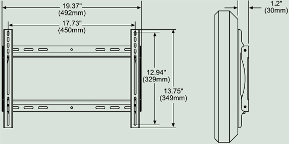 Dimensional Diagram for Peerless SF640 Universal Flat Wall Mount SF-640