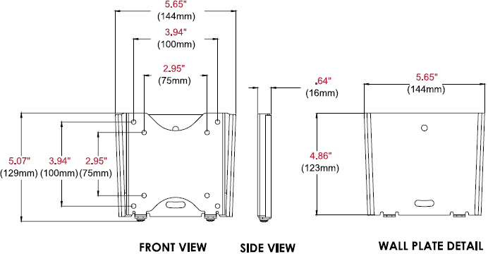 Technical drawing for Peerless PF630 Paramount Flat Wall Mount