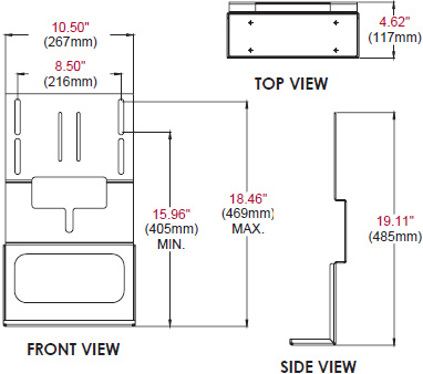 Technical drawing for 
Peerless ACC951 Audio Video Component Shelf Accessory Bracket