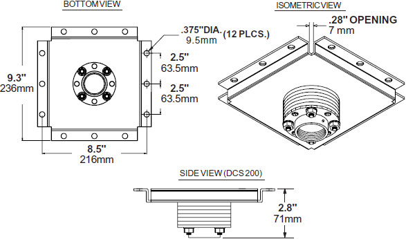 Technical drawing for 
Peerless DCS200 Structural Ceiling Adaptor with Stress Decoupler
