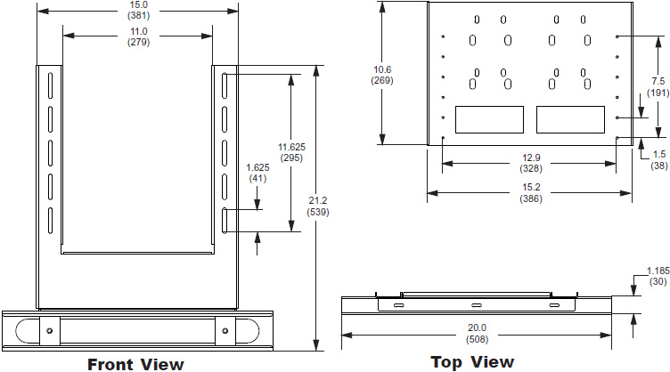 Technical drawing for 
Peerless MSA-101 Multi-Channel Speaker Mount for Displays