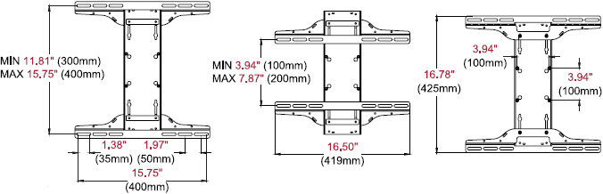 Technical drawing for Peerless PLP-UNM Universal I-Shaped Adaptor for 22