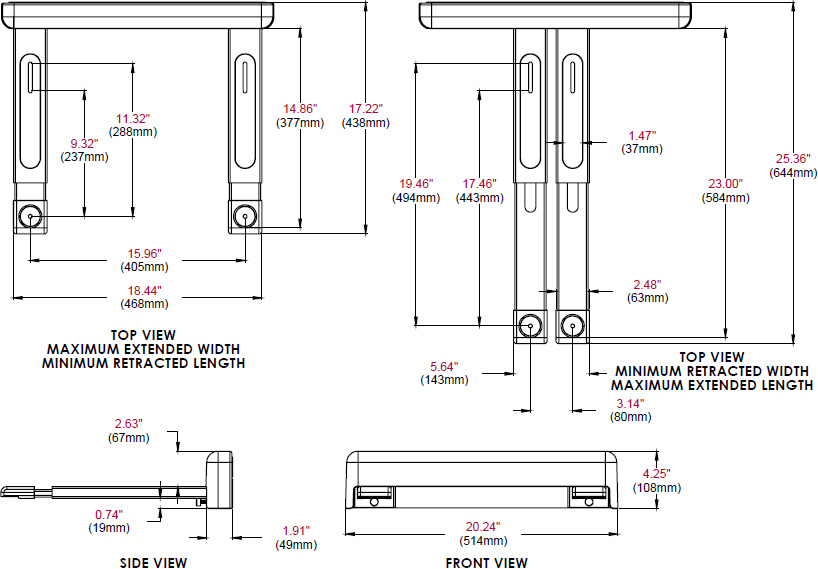 Technical drawing for Peerless PS200 Adjustable Shelf for Audio Video Components