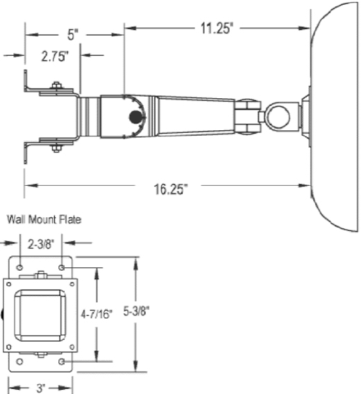 Technical Drawing for AFC Flat Panel AFC12 LCD Monitor Wall Mount Arm