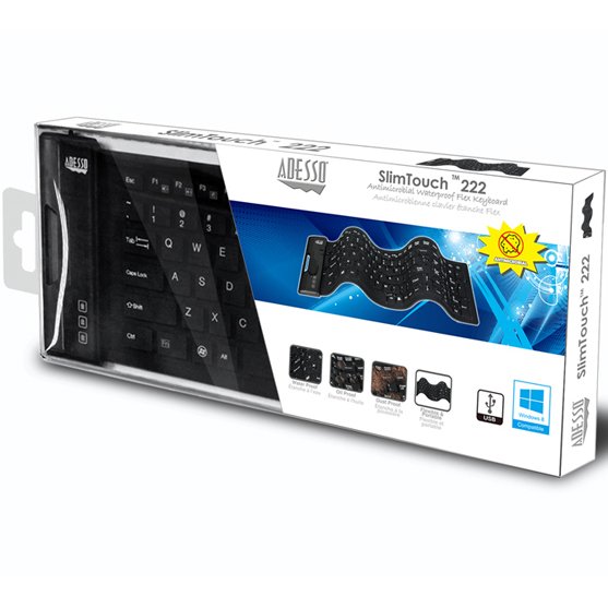 Adesso AKB-222UB SlimTouch Antimicrobial Waterproof Flex Keyboard