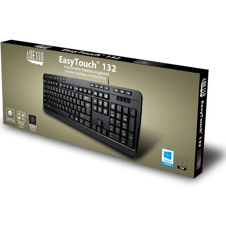 Adesso AKB-132UB Spill-Resistant Multimedia Desktop Keyboard (USB)