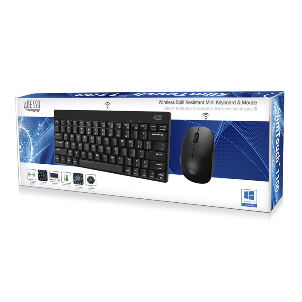 Adesso WKB-1100CB Wireless Spill Resistant Mini Keyboard & Mouse Combo