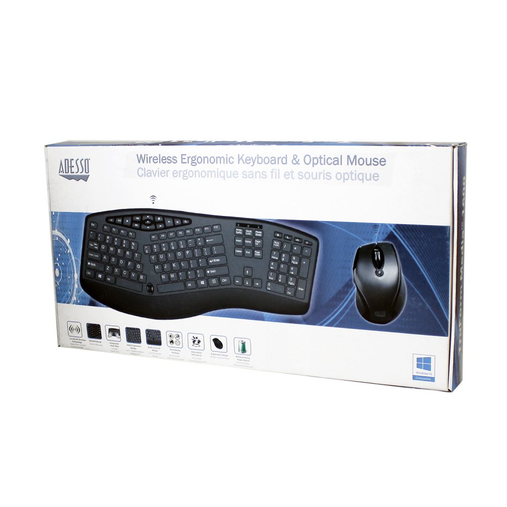 Adesso WKB-1600CB TruForm Wireless Ergonomic Keyboard & Optical Mouse