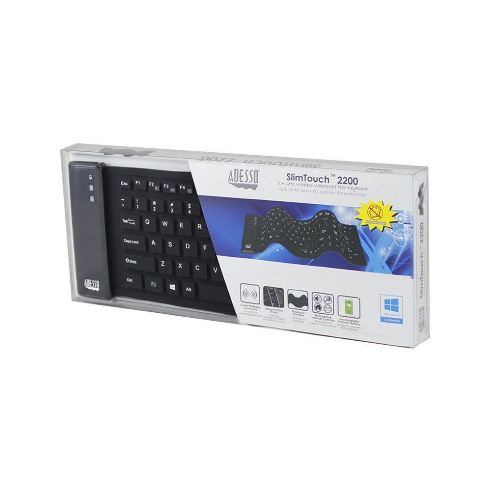 Adesso WKB-2200UB SlimTouch Wireless Waterproof Antimicrobial Compact Keyboard