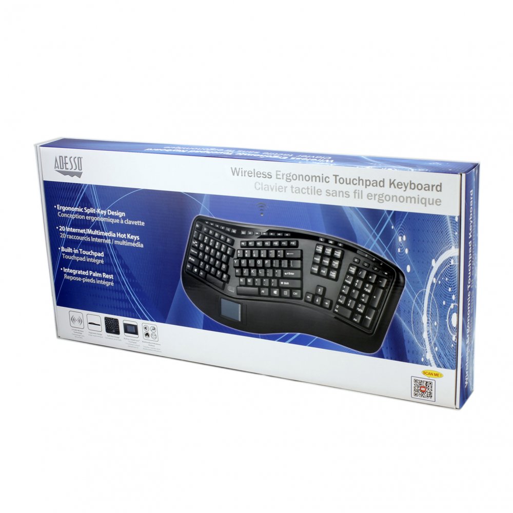 Adesso WKB-4500UB Tru-Form Wireless Ergonomic Touchpad Keyboard