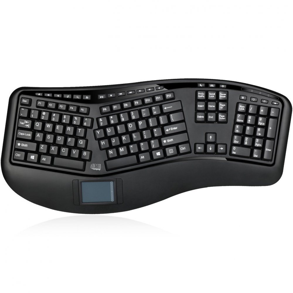 Adesso WKB-4500UB Tru-Form Wireless Ergonomic Touchpad Keyboard