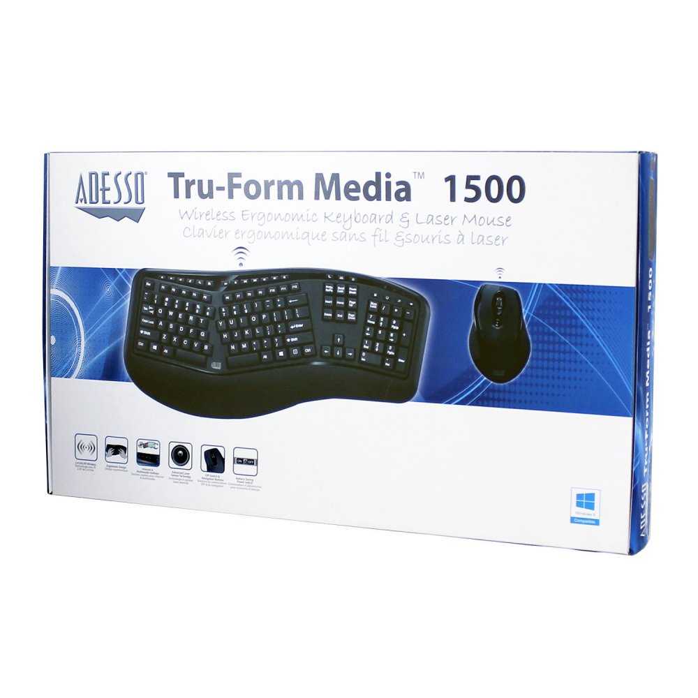 Adesso WKB-1500GB Tru-Form Wireless Ergonomic Keyboard and Laser Mouse
